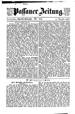 Passauer Zeitung Donnerstag 6. August 1857