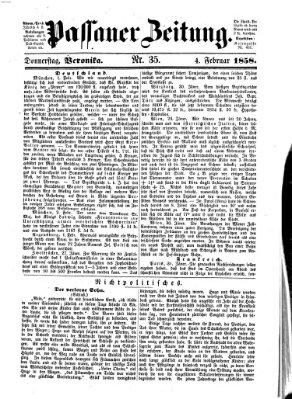 Passauer Zeitung Donnerstag 4. Februar 1858