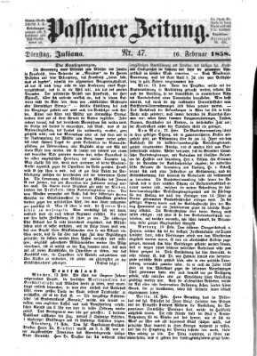 Passauer Zeitung Dienstag 16. Februar 1858