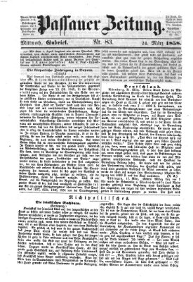 Passauer Zeitung Mittwoch 24. März 1858