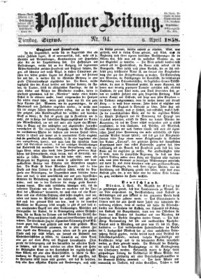 Passauer Zeitung Dienstag 6. April 1858