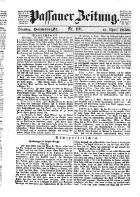 Passauer Zeitung Dienstag 13. April 1858