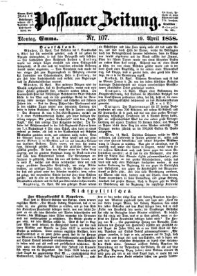 Passauer Zeitung Montag 19. April 1858