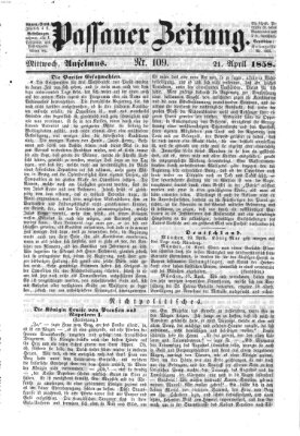 Passauer Zeitung Mittwoch 21. April 1858