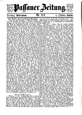 Passauer Zeitung Dienstag 5. Oktober 1858