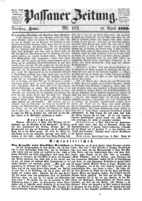 Passauer Zeitung Dienstag 12. April 1859