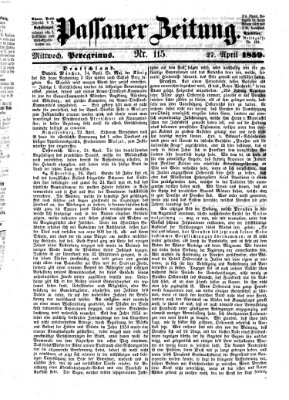 Passauer Zeitung Mittwoch 27. April 1859