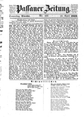 Passauer Zeitung Donnerstag 28. April 1859