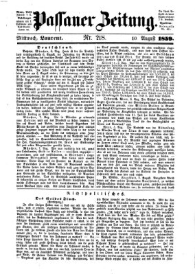 Passauer Zeitung Mittwoch 10. August 1859