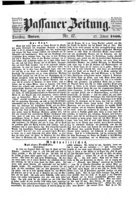 Passauer Zeitung Dienstag 17. Januar 1860