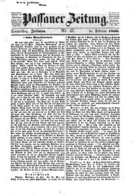 Passauer Zeitung Donnerstag 16. Februar 1860