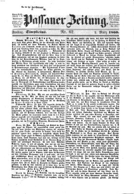 Passauer Zeitung Freitag 2. März 1860