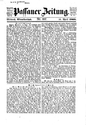 Passauer Zeitung Mittwoch 18. April 1860