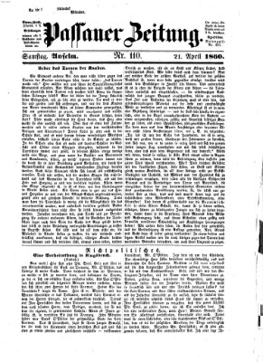 Passauer Zeitung Samstag 21. April 1860