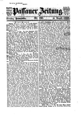 Passauer Zeitung Dienstag 21. August 1860