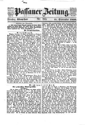 Passauer Zeitung Dienstag 25. September 1860