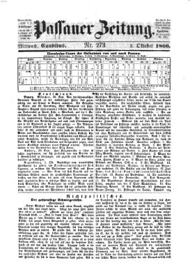 Passauer Zeitung Mittwoch 3. Oktober 1860