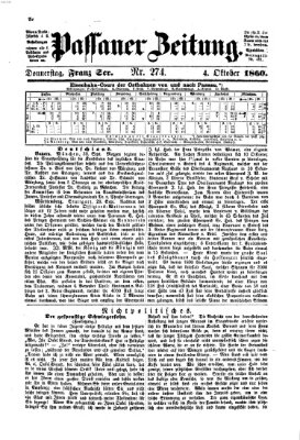 Passauer Zeitung Donnerstag 4. Oktober 1860