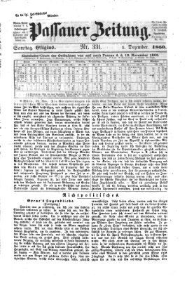 Passauer Zeitung Samstag 1. Dezember 1860