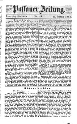 Passauer Zeitung Donnerstag 14. Februar 1861