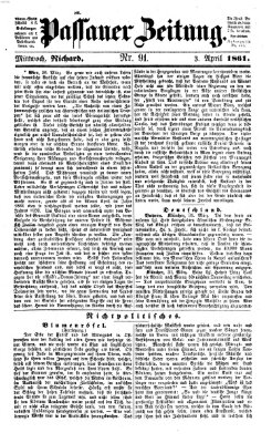 Passauer Zeitung Mittwoch 3. April 1861