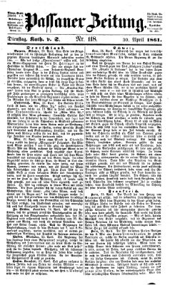 Passauer Zeitung Dienstag 30. April 1861