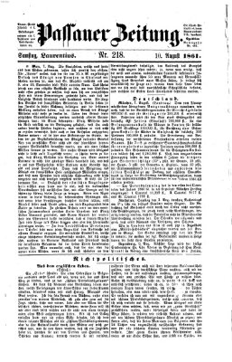 Passauer Zeitung Samstag 10. August 1861