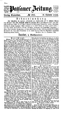 Passauer Zeitung Dienstag 16. September 1862