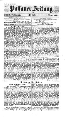 Passauer Zeitung Mittwoch 1. Oktober 1862