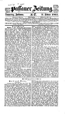 Passauer Zeitung Donnerstag 16. Februar 1865