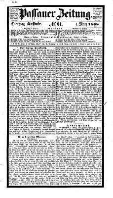 Passauer Zeitung Mittwoch 4. März 1868