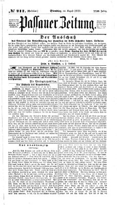 Passauer Zeitung Dienstag 16. August 1870