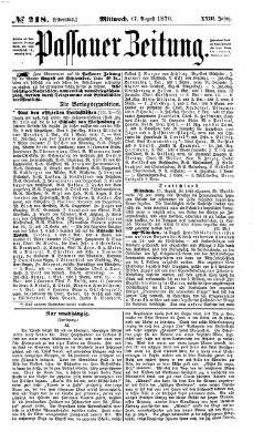 Passauer Zeitung Mittwoch 17. August 1870