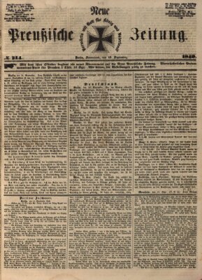 Neue preußische Zeitung Samstag 15. September 1849