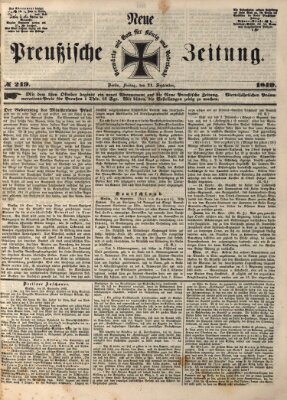 Neue preußische Zeitung Freitag 21. September 1849