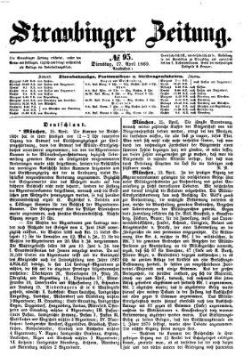 Straubinger Zeitung Dienstag 27. April 1869