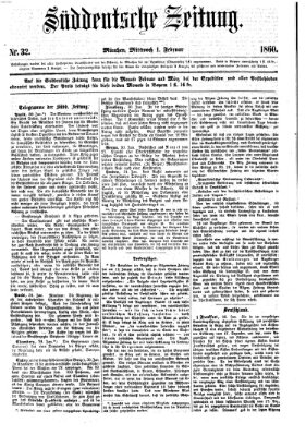 Süddeutsche Zeitung Mittwoch 1. Februar 1860