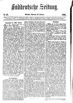 Süddeutsche Zeitung Sonntag 12. Februar 1860