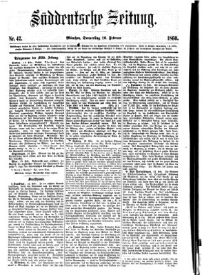 Süddeutsche Zeitung Donnerstag 16. Februar 1860