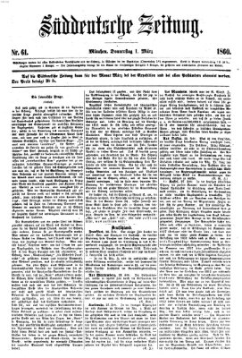 Süddeutsche Zeitung Donnerstag 1. März 1860