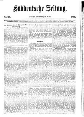 Süddeutsche Zeitung Donnerstag 12. April 1860