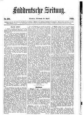 Süddeutsche Zeitung Mittwoch 18. April 1860