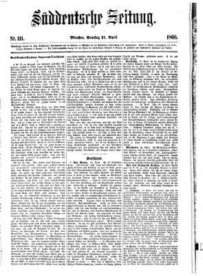 Süddeutsche Zeitung Samstag 21. April 1860