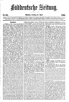 Süddeutsche Zeitung Dienstag 24. April 1860