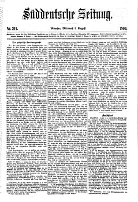 Süddeutsche Zeitung Mittwoch 1. August 1860