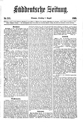 Süddeutsche Zeitung Dienstag 7. August 1860