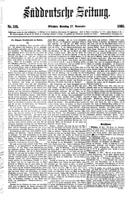 Süddeutsche Zeitung Samstag 17. November 1860