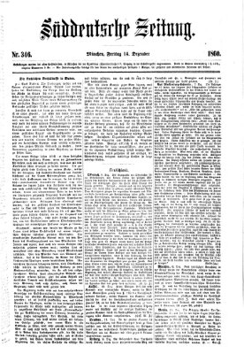 Süddeutsche Zeitung. Morgenblatt (Süddeutsche Zeitung) Freitag 14. Dezember 1860