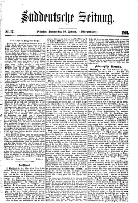 Süddeutsche Zeitung. Morgenblatt (Süddeutsche Zeitung) Donnerstag 10. Januar 1861