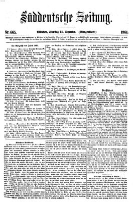 Süddeutsche Zeitung. Morgenblatt (Süddeutsche Zeitung) Dienstag 31. Dezember 1861